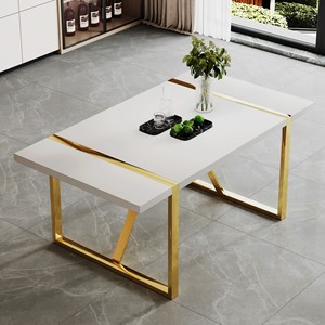 โต๊ะอาหาร MDF สีขาวอุตสาหกรรม ขาโลหะสีทอง ขายส่ง มอราบาดาบด - Product Image 1