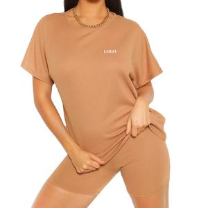 ชุดเสื้อทีเชิ้ต100% กางเกงขาสั้นผ้าฝ้ายระบายอากาศสำหรับผู้หญิงชุดแฝดคุณภาพเยี่ยม - Product Image 1