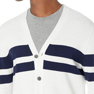 Cardigan blanc en tricot avec rayures marine, manches longues, fermeture boutonnée, pull d'automne, séchage rapide, respirant, épais - Product Image 2