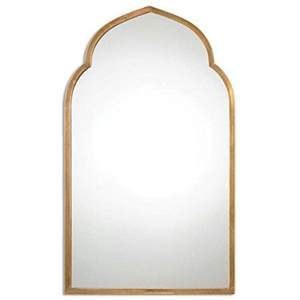 Miroir mural arqué traditionnel en laiton, cadre décoratif en métal doré, miroir suspendu pour salle de bain et salon - Product Image 3