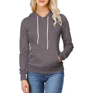 Sweat à capuche oversize pour femme, couleur unie, épaules tombantes, manches longues, en molleton de coton, hiver, effet délavé, avec logo frontal - Product Image 4