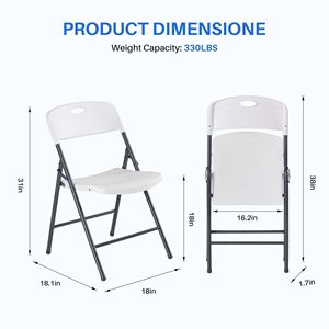 Chaises pliantes, lot de 2, robustes, ergonomiques, empilables, portables, en plastique, capacité de 330 lb - Product Image 2