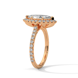 Luxurious Marquise Cut Halo Engagement <b>Ring</b> Eternity Band With Lab Grown Diamond Crafted From 14K Solid Rose Gold Bridal <b>Ring</b> - Product Image 2