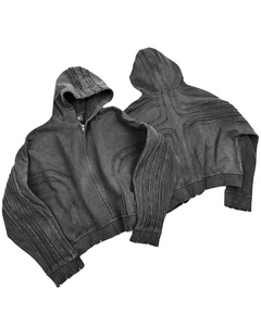 Wholesale Custom Men's Drop Shoulder Hooded Sweatshirt 100% Cotton Fleece Embroidered Puff Print Solid Winter Casual Pullover - Product Image 3