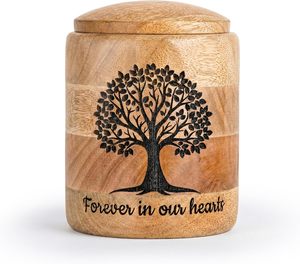 Urne funéraire en bois de taille moyenne pour cendres humaines, 80 pouces cubes, gravée Arbre de Vie, en bois naturel, pour cendres partielles - Product Image 3