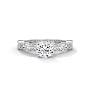 18K Gold Engagement <b>Ring</b> Round Brilliant Diamond Bridal Band Marquise Side Stone <b>Resizable</b> Women Jewelry - Product Image 1