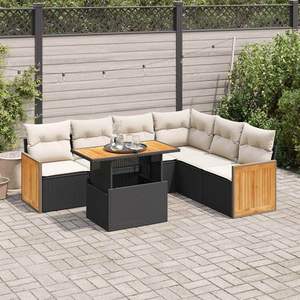 Ensemble de canapés de jardin noir et crème en rotin d'extérieur avec coussins en mousse haute densité, design contemporain, imperméable - Product Image 3