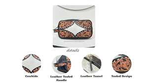 Sac cosmétique en cuir usiné à la main portable de grande capacité sac de maquillage féminin cheveux sur la peau de vache organisateur voyage trousse de toilette et étuis - Product Image 3