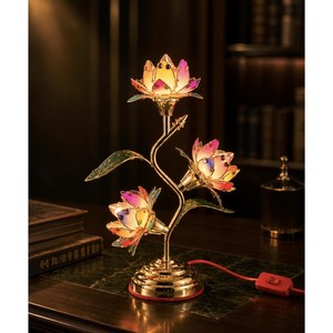 Lampe de table Lotus dorée avec fleurs en verre colorées, éclairage décoratif pour la décoration traditionnelle de la maison - Product Image 4