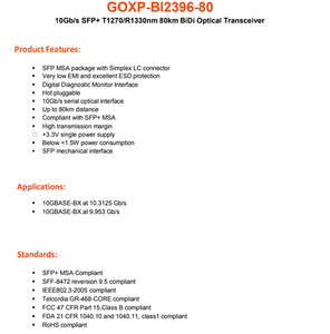 Acheter le module émetteur-récepteur optique GOXP BI3296 80 BiDi 1330TX 1270RX 80KM Fibre monomode DDM Connecteur LC - Product Image 6