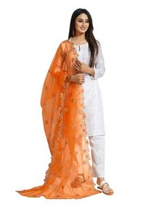 Dupatta en tissu filet de créateur indien et pakistanais, très demandé, magnifique, avec broderie fantaisie, pour mariage, tenue traditionnelle pour femmes et jeunes filles - Product Image 2