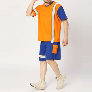 Econex Sports Men's Sporty Two-Piece <b>Set</b> Color Blocking Breathable Polyester T-Shirt Shorts Quick Dry <b>Knitted</b> Letter Pattern - Product Image 3