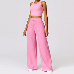 Ensemble de yoga sans couture 2 pièces pour femme, anti-rides, respirant, imperméable, séchage rapide, logo personnalisé, couleur contrastée, fermeture à cordon - Product Image 1