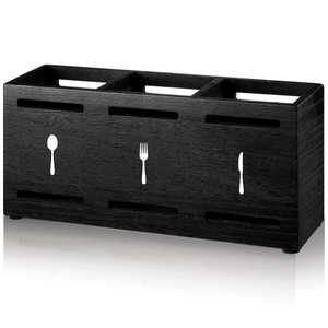 Black Wooden Cutlery Holder 3 Compartment Kitchen Utensil Organizer Spoon Fork Knife <b>Storage</b> <b>Tabletop</b> Flatware Caddy - Product Image 1