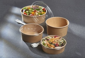 32 oz Eco Friendly Kraft Paper <b>Bowls</b> <b>with</b> Clear <b>Lids</b> Disposable Food Containers for Restaurant Takeaway and Delivery - Product Image 2