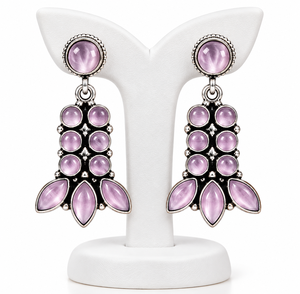 Nouveauté Boucles d'oreilles pendantes tendance en argent oxydé pour femmes |   Bijoux Bohèmes en Pierre Rose, Vente en Gros - Product Image 1