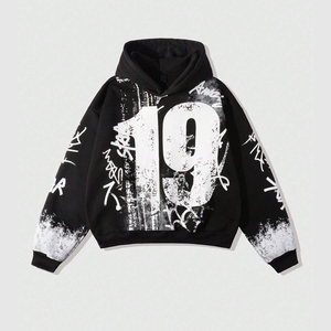 Sweat-shirt à capuche personnalisé avec impression sérigraphique, effet délavé, tissu de qualité supérieure, style streetwear ou décontracté, unisexe. - Product Image 1