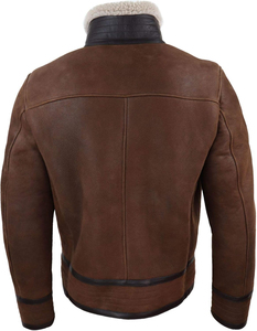Men's Brown <b>Suede</b> Bomber <b>Jacket</b> With Sherpa Lining Zipper Closure Moto Biker Style Winter Coat Thick Windproof - Product Image 4
