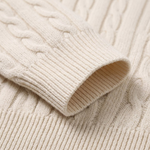 Cardigan Homme en Maille Câblée Crème à Demi-Zip, Col Rabattu, Laine Épaisse, Couleur Unie, Vêtement d'Hiver Anti-Boulochage avec Fermeture Éclair - Product Image 6