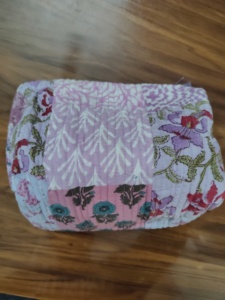 Bohemian Embroidered Cosmetic Bag Red Textile Zipper Closure Portable Small Makeup Pouch With Handle Lightweight Puffer - Product Image 3