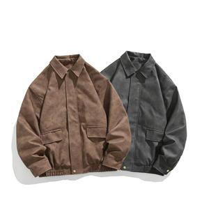 Chaqueta Americana Marrón para Hombre, Estilo Casual, Holgada, con Hombreras, Cuello Alto, Logotipo Frontal, de Lona, para Otoño - Product Image 5