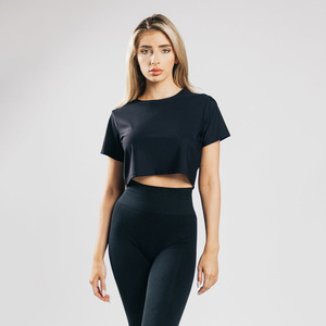 Summer Customized New <b>Women's</b> Round Neck Short Crop <b>Top</b> Solid 100% Cotton Breathable Logo Printed <b>Women</b> Crop T-shirt - Product Image 1