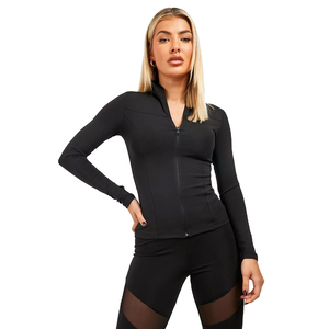 Veste de yoga légère à coupe classique pour femme, respirante, à manches longues, avec fermeture éclair intégrale et logo frontal, idéale pour la gym, l'entraînement et la course à pied - Product Image 3