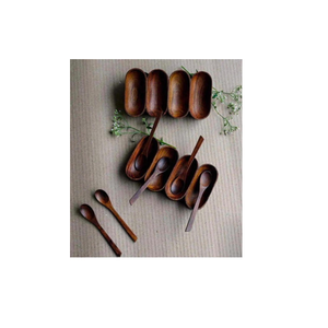 Juego de Servir de Madera Hecho a Mano con 4 Tazones, Cucharas y Bandeja Ovalada, Organizador Ecológico para Condimentos y Bocadillos, Utensilios de Cocina Rústicos - Product Image 5