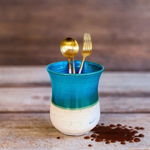 Porte-ustensiles en céramique artistique, double teinte, glaçure réactive, grès, cuit à haute température, durable, organisateur de cuisine haut de gamme - Product Image 3