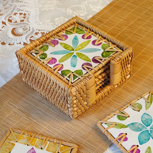 Natural rattan And Multi-Color Shell Inlay Heat-Resistant <b>Protector</b> Coaster <b>table</b> Decoration Accessories For Tea & Coffee Cup - Product Image 4