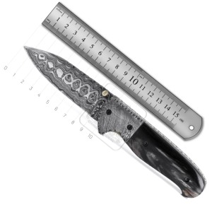 Wholesale Damascus Steel Folding Pocket Knife DD-FK-779 Best Buffalo Horn Handle Outdoor Bushcraft Camping Hunting Knife - Product Image 4