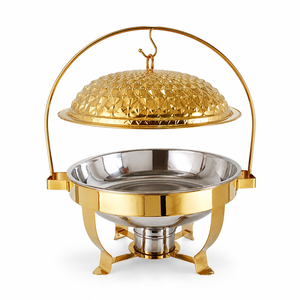 Luxury Gold Stainless Steel Round Chafing Dish <b>Buffet</b> <b>Server</b> Food Warmer with Hammered Lid Hotel Catering Restaurant Banquet OEM - Product Image 1