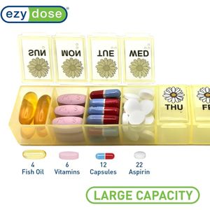 Portapillole Settimanale con Grandi Scomparti, Organizzatore di Medicinali Giallo Margherita, Contenitore per Vitamine e Integratori per 7 Giorni - Product Image 2