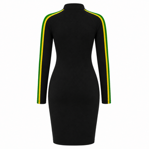 Robe moulante pour femme Chi Eta Phi, à manches contrastées rayées, col montant zippé, longueur genou, brodée, coupe ajustée décontractée - Product Image 4