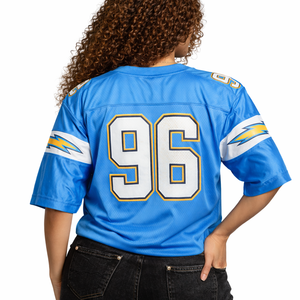 Maillot de football américain bleu de qualité supérieure en polyester, style rétro vintage, respirant, à manches courtes, uniforme d'équipe, vente en gros - Product Image 4