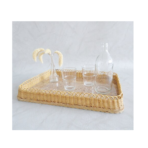 Plateau de service artisanal en rotin de qualité supérieure, avec poignées en bois massif, plateau décoratif en fibres naturelles pour le thé et le café - Product Image 2