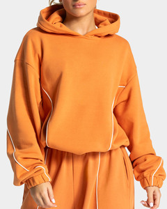 Ensemble de survêtement décontracté en molleton premium pour femme, sweat-shirt oversize et pantalon de jogging en coton, coupe ample, pour l'hiver, couleur unie, 2 pièces - Product Image 3