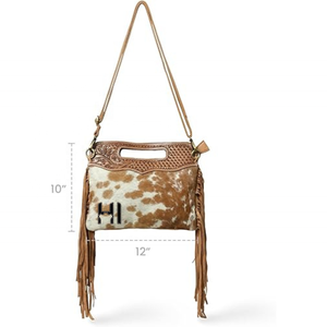 Vintage Cowhide Leather <b>Mini</b> Crossbody <b>Bag</b> | Custom Logo Hand Carved Purse | Suede Fringe Zipper Shoulder <b>Bag</b> - Product Image 3