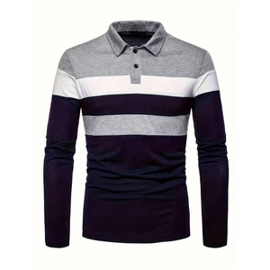 Camiseta de Hombre de Manga Corta a Rayas, Tejida, con Bloques de Color, Corte Regular, Informal, 100% Algodón, Transpirable, Diseño Holgado - Product Image 1