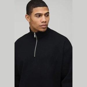 Sweat à capuche pour homme vintage en velours, coupe oversize, épaules tombantes, sans cordon, épais, à demi-zip - Product Image 3