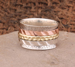 Bague de méditation artisanale en argent sterling 925, cuivre et laiton, bague anti-anxiété tibétaine pour hommes et femmes, bijoux bien-être - Product Image 4