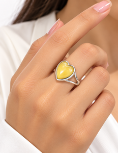 Anillo Ovalado con Forma de Corazón de Plata de Ley Ha Gems con Piedra Oyster para Hombre/Unisex/Mujer - Estilo Original para Uso Diario y Aniversario - Product Image 2