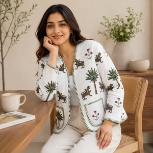 Veste matelassée en coton BOHO9 pour femme BOHOBI, imprimé tigre et palmier, manches longues, légère, décontractée, pour l'hiver et l'automne, OEM ODM - Product Image 4