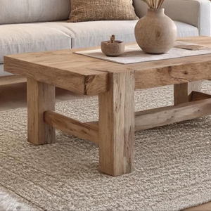 โต๊ะกาแฟไม้เนื้อแข็งสไตล์เรียบง่าย หน้าโต๊ะทรงสี่เหลี่ยมหนา โครงฐานรองรับแข็งแรง พร้อมผิวไม้ธรรมชาติ สำหรับห้องนั่งเล่น - Product Image 1