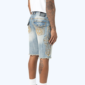 New Custom Regular Fit Casual Summer <b>Overalls</b> Knitted Denim Shorts High Quality Breathable Quick Dry <b>Men's</b> Shorts - Product Image 4