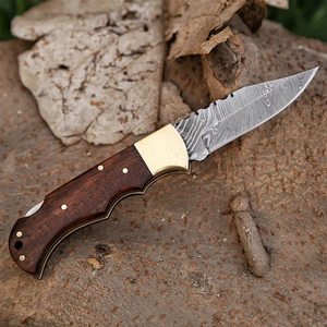 Couteau de poche artisanal LEGACY BLADES en acier Damas, manche en bois, lame à pointe tombante, pour la chasse, la survie en extérieur, pliable, OEM, industriel - Product Image 6
