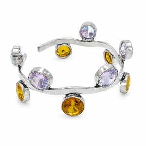Bracelet manchette en argent pour femme avec pierres de cristal multicolores |   Bijoux Kada faits à la main - Product Image 1