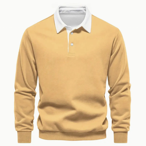 เสื้อโปโลแขนยาวสำหรับผู้ชาย, เสื้อผ้าผู้ชายผ้าฝ้ายผสมแบบสวมหัวลำลองแบบย้อนยุคเสื้อโปโลแขนยาวสำหรับฤดูใบไม้ผลิฤดูใบไม้ร่วง - Product Image 3