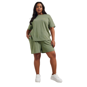Women Oversized T Shirt Shorts <b>Set</b> Custom Logo Two Piece Summer Casual Streetwear Sportswear Gym Fitness Workout Fashion Apparel - Product Image 1
