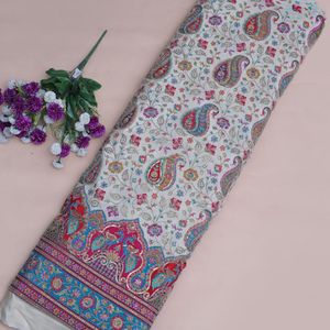 Kurti Anarkali pour filles en tissu crêpe ethnique indien léger, blanc opulent, à motif cachemire paon Daman, 54 pouces, avec broderie de sequins - Product Image 1